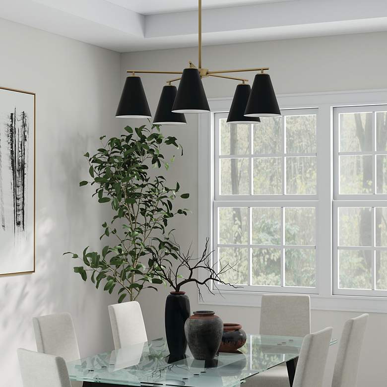 Image 4 Austin Allen & Co Charlie 5 Light Chandelier 28" Matte Brass and B more views