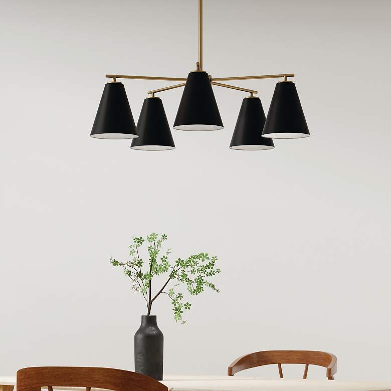 Image 5 Austin Allen & Co Charlie 5 Light Chandelier 28" Matte Brass and B more views