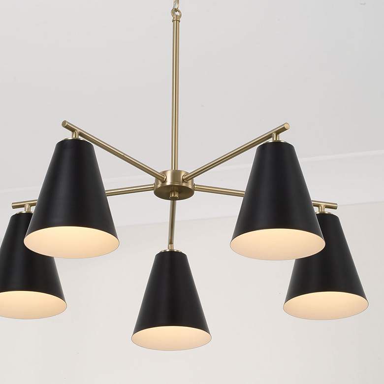 Image 6 Austin Allen & Co Charlie 5 Light Chandelier 28" Matte Brass and B more views