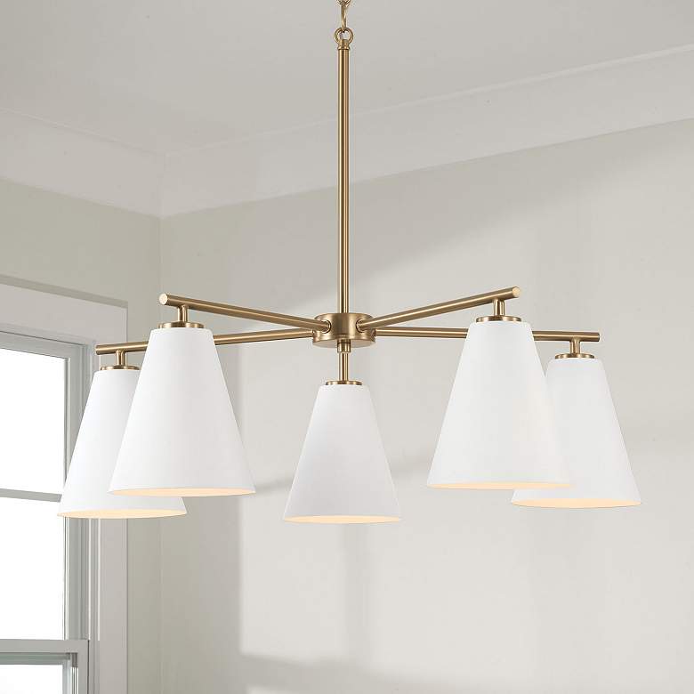 Image 1 Austin Allen & Co Charlie 5 Light Chandelier 28" Matte Brass and W