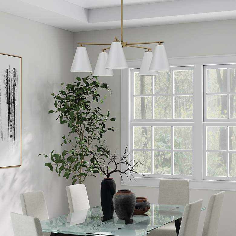 Image 7 Austin Allen & Co Charlie 5 Light Chandelier 28" Matte Brass and W more views