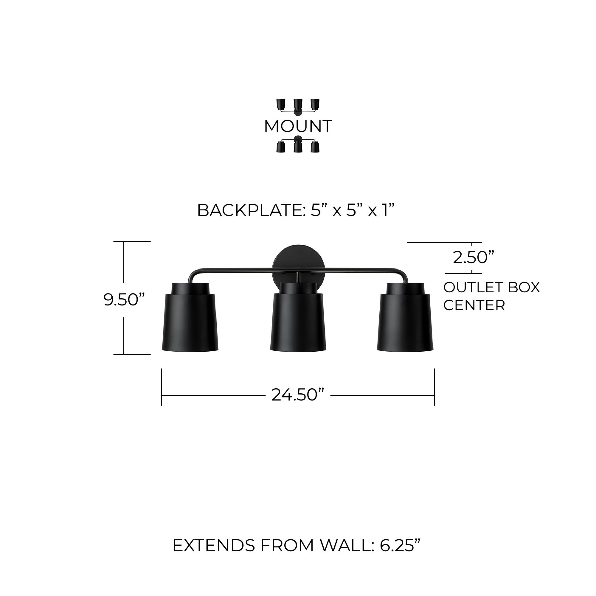 Image 6 Austin Allen & Co Pratt 3 Light Vanity 24.5" Matte Black more views