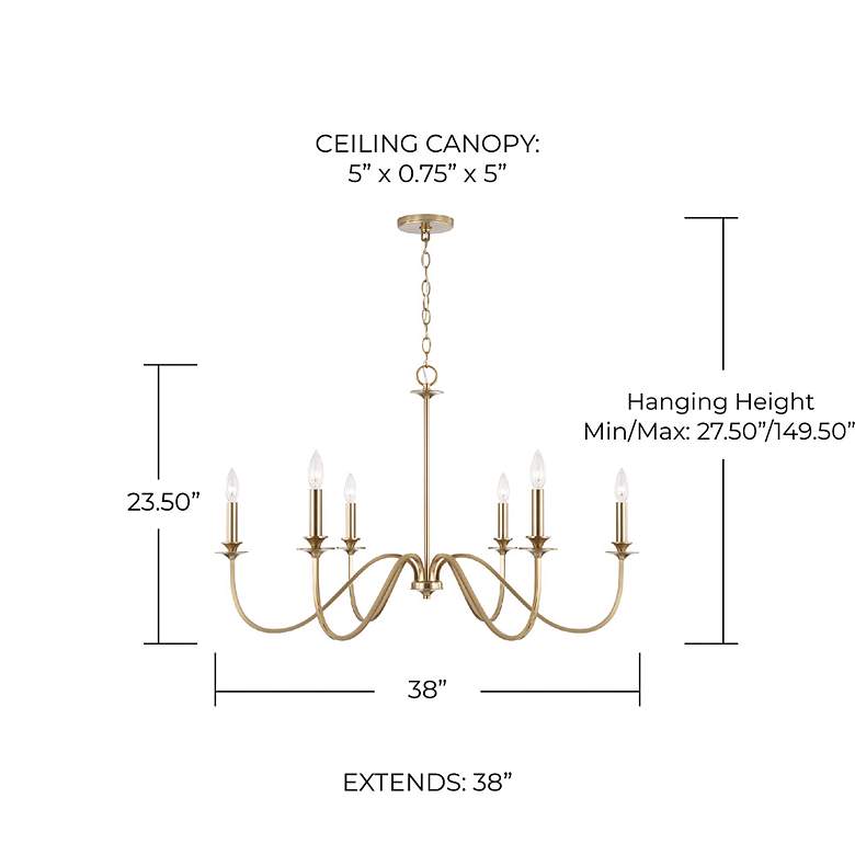 Image 5 Austin Allen & Co Weston 6 Light Chandelier 38" Matte Brass more views