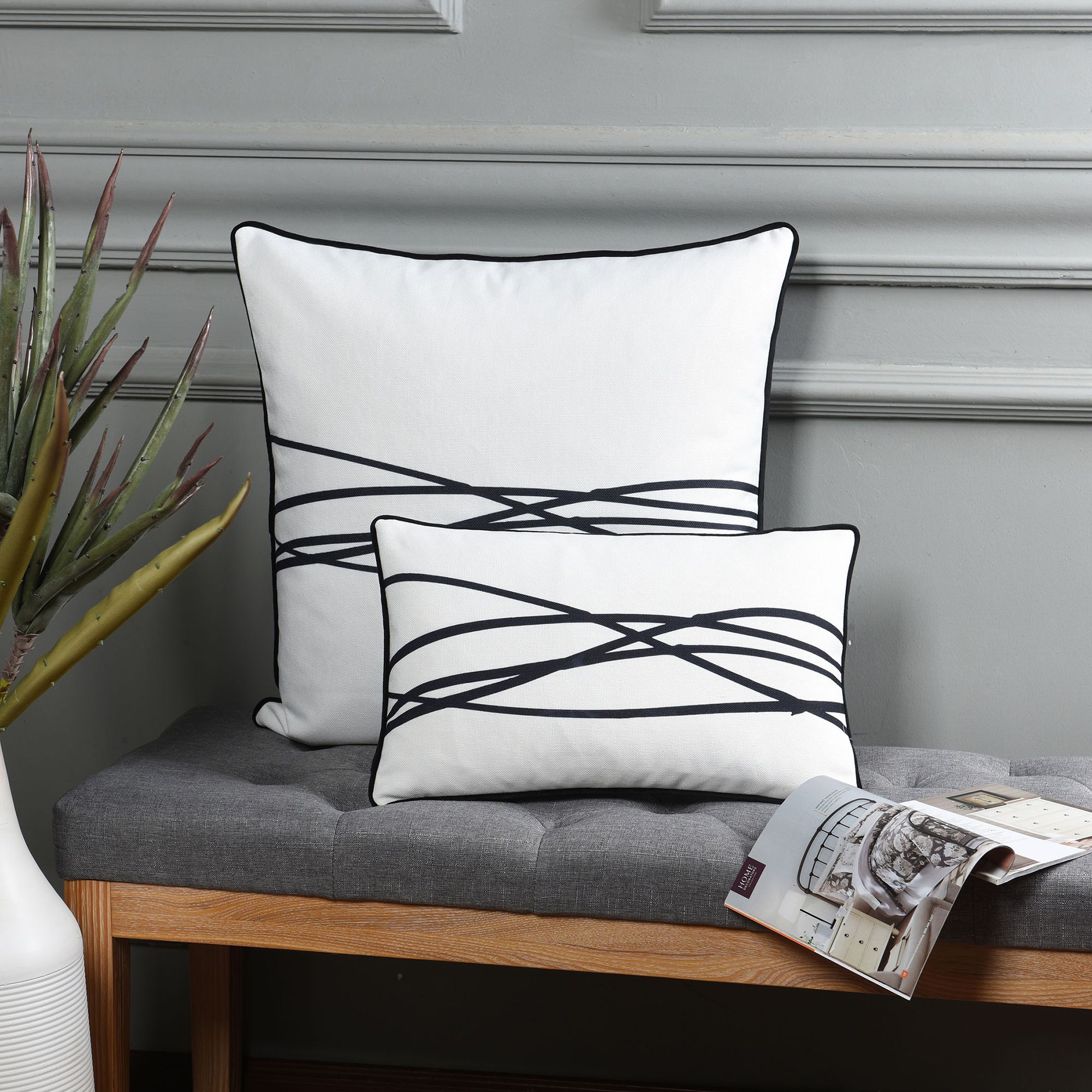 Image 6 Austin Allen James 20" x 12" Wires Pure White Linen Pillow more views