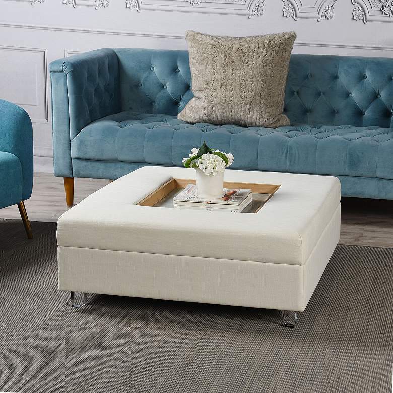 Image 1 Austin Allen James 37.5" Wide Cream Upholstery Square Coffee Table