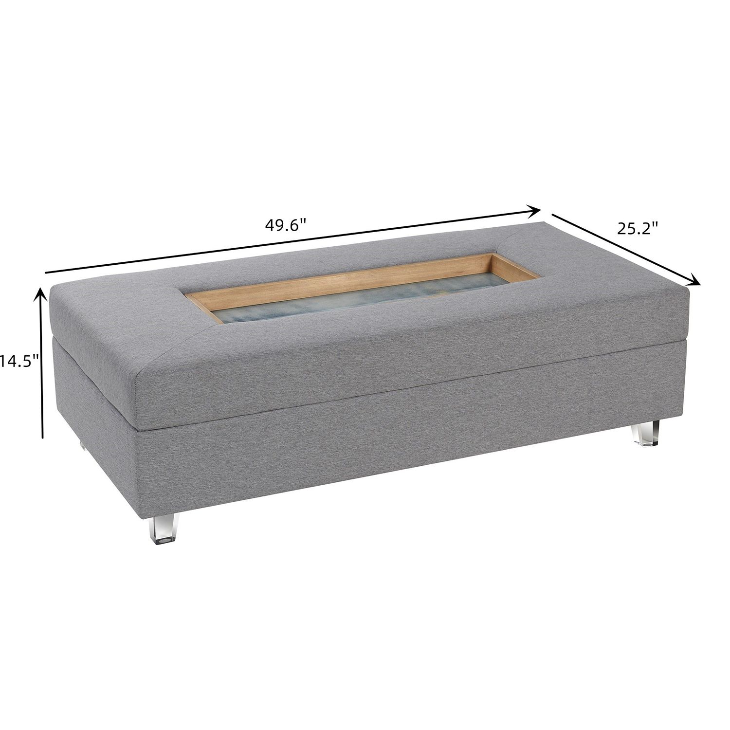 Austin Allen James 49.6" Wide Grey Upholstered Rectangular Coffee Tabl