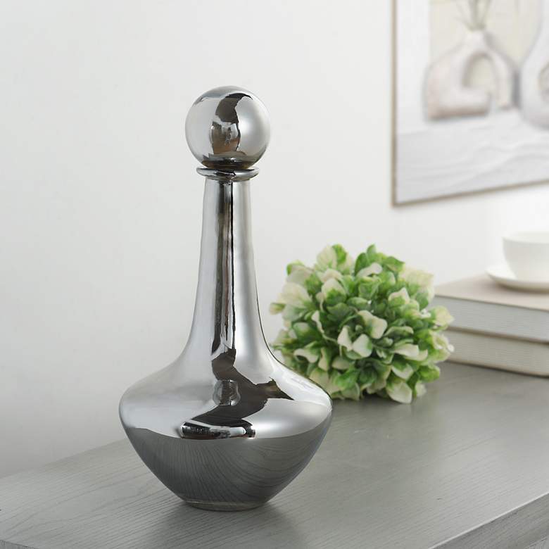 Image 1 Austin Allen James Pawn 13.8" High Smoke Gray Plated Glass Vase