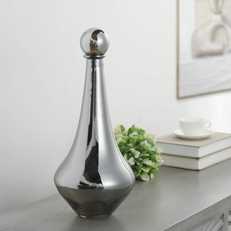 Image 1 Austin Allen James Pawn 17.8" High Smoke Gray Plated Glass Vase