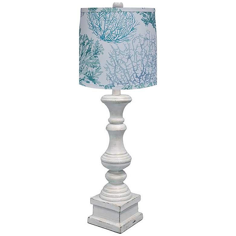 Image 1 Austin Antique White Table Lamp, Aqua Coral Shade 29 inchH.