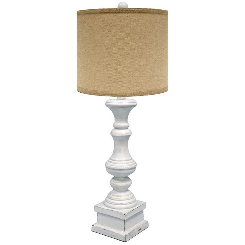 Image 1 Austin Antique White Table Lamp, Jefferson Tan Linen Shade 29 inchH.
