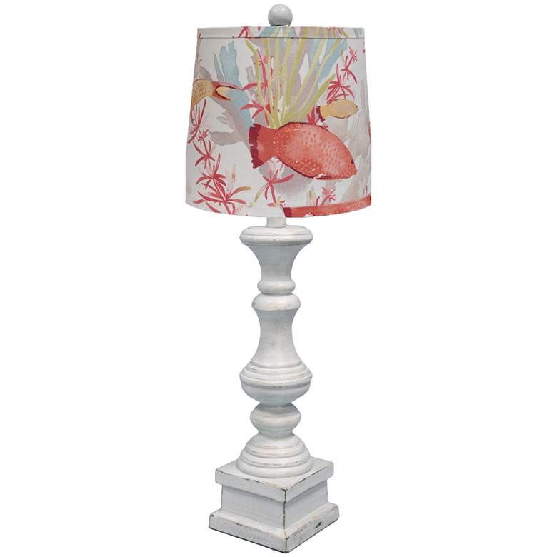 Image 1 Austin Antique White Table Lamp, Sea Life Shade 29 inchH.