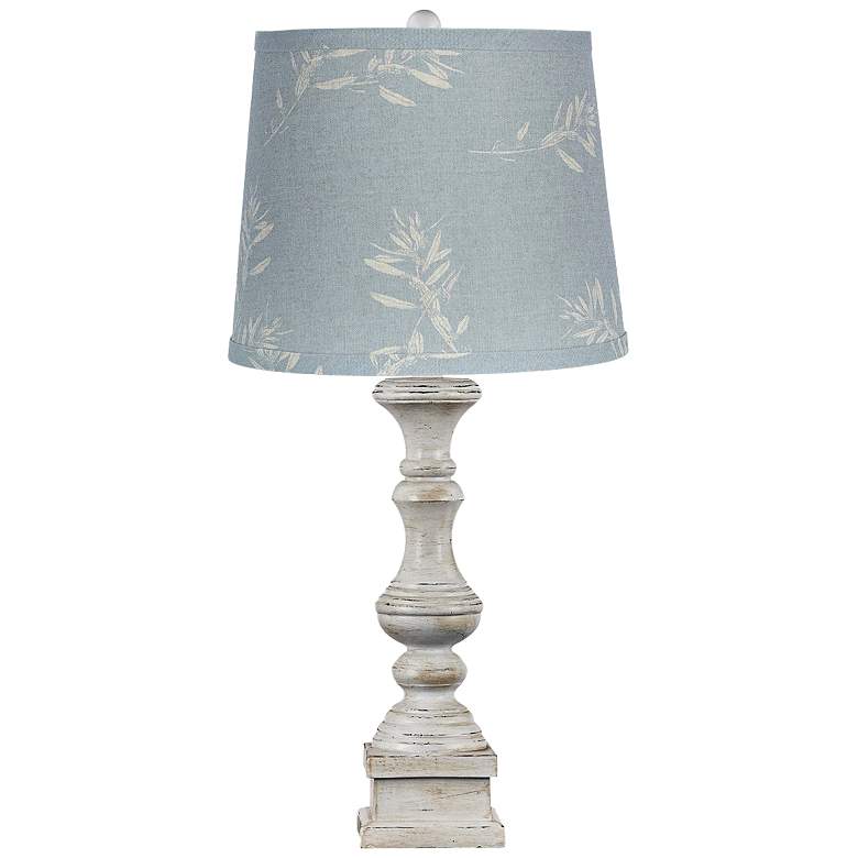 Image 1 Austin Antique White Table Lamp with Olive Grove Blue Shade