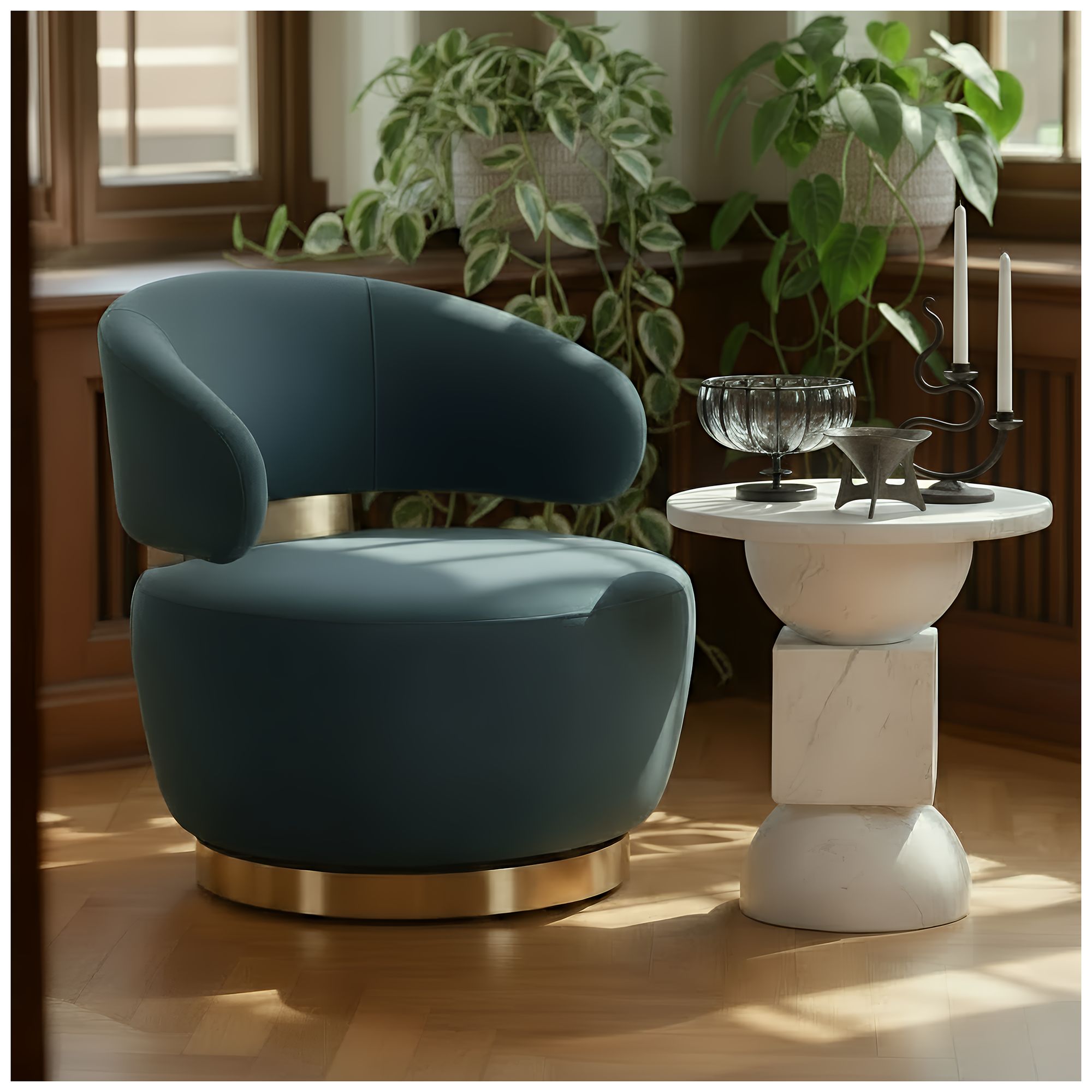 Image 2 Austin Dark Teal Velvet Swivel Chair more views