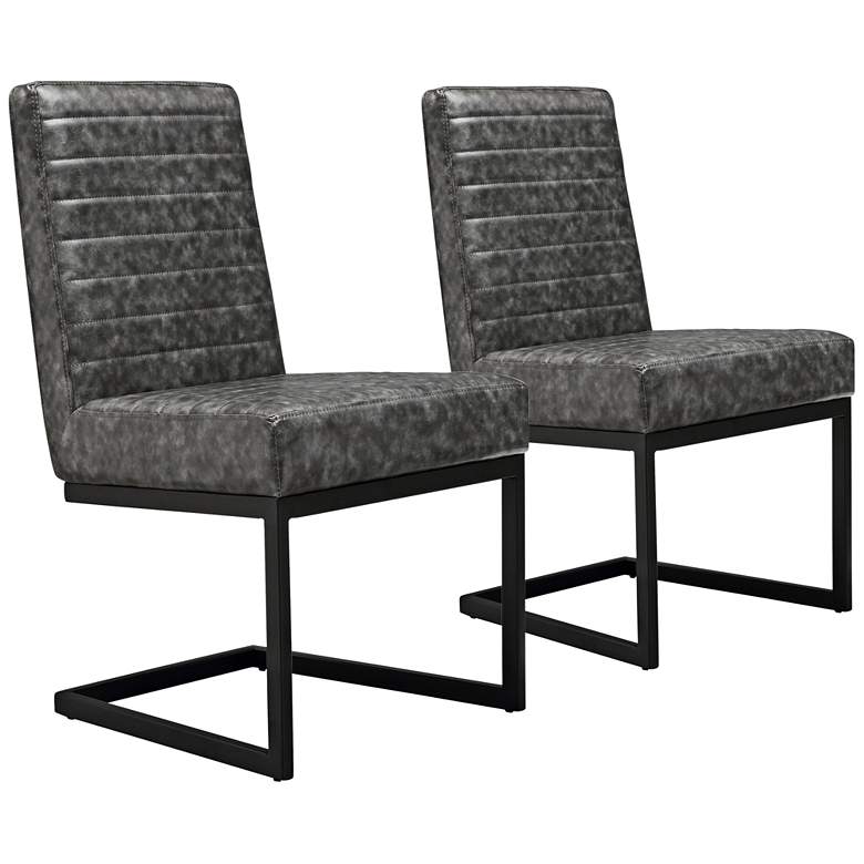 Image 1 Austin Gray Leather Dining Chairs Set of 2
