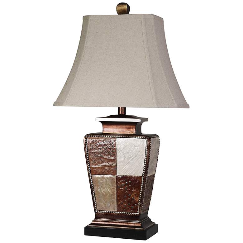 Image 2 Austin Patchwork Bronze Cream Gold Leaf Table Lamp