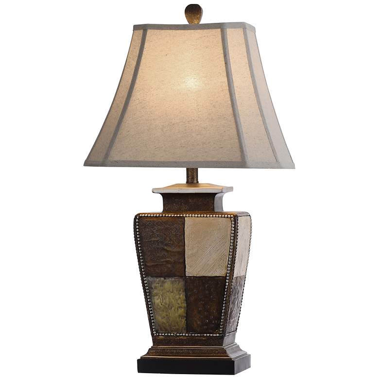 Image 6 Austin Patchwork Bronze Cream Gold Leaf Table Lamp more views