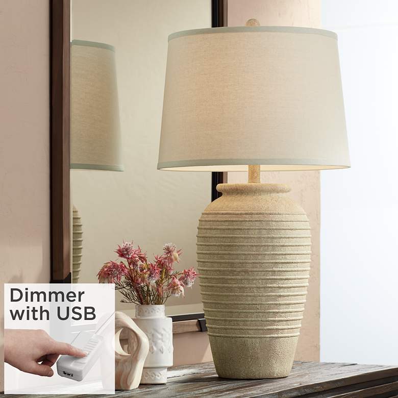 Image 1 Austin Sand Ridged Southwest Rustic Jug Table Lamp With USB Dimmer