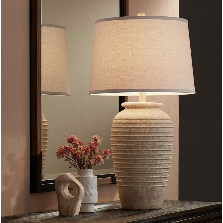 Image 3 Austin Sand Ridged Southwest Rustic Jug Table Lamp With USB Dimmer more views