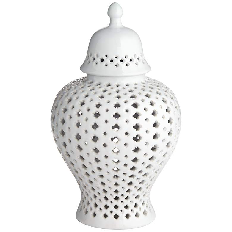 Image 3 Auten 10 1/2 inch High Glossy White Stoneware Urn Jar with Lid