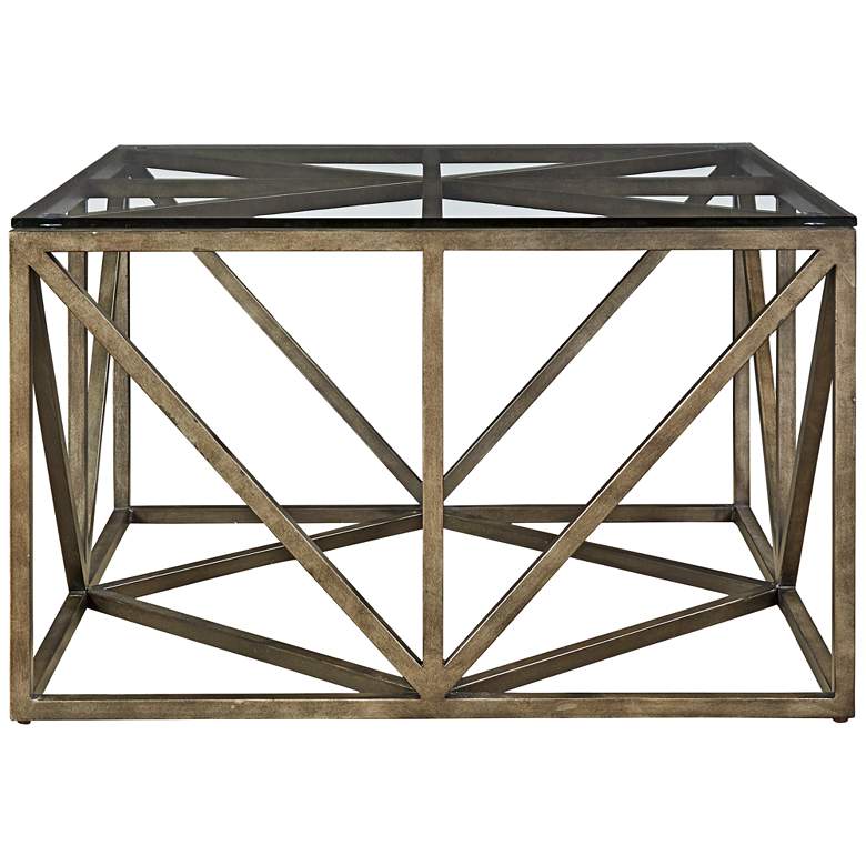 Image 1 Authenticity 32" Square Glass Top Khaki Truss Cocktail Table