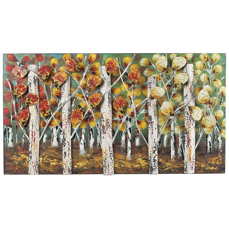 Image 1 Autumn Birch Trees 37 inch Wide Contemporary Metal Wall Art