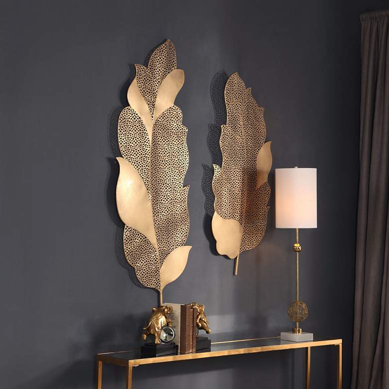 Image 1 Autumn Lace Antiqued Brushed Gold 2-Piece Metal Wall Art Set