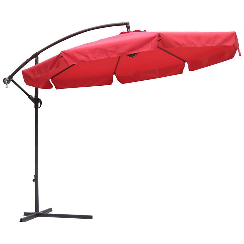 Image 1 Autumn Red and Brown Steel Offset Market Table Umbrella
