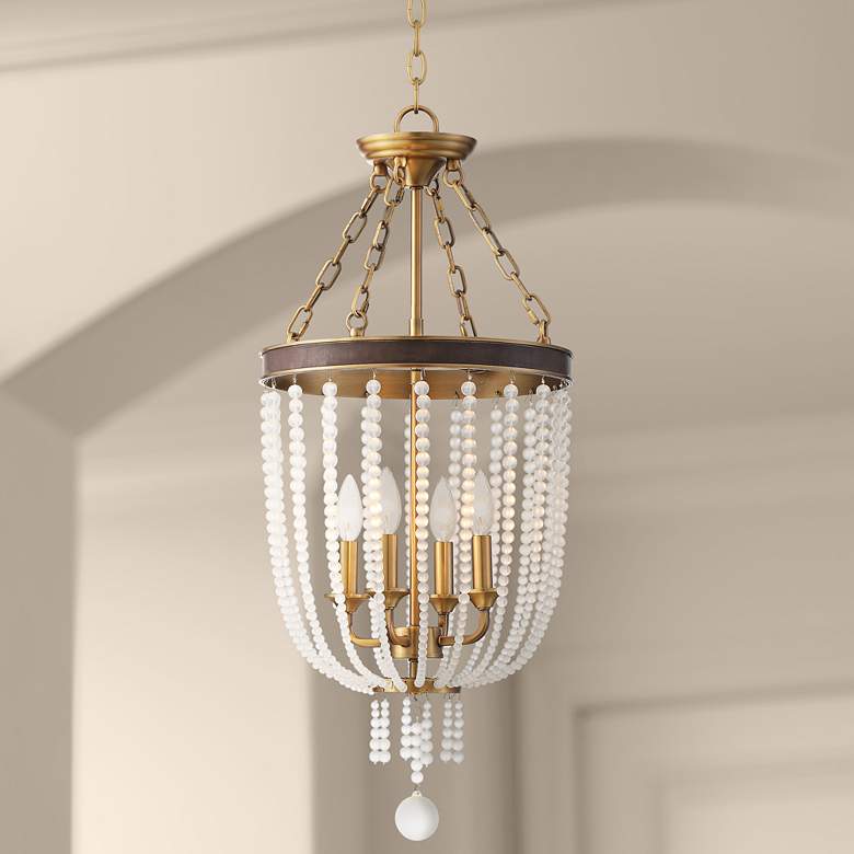 Image 1 Ava 14"W Warm Brass and Crystal 4-Light Foyer Pendant Light
