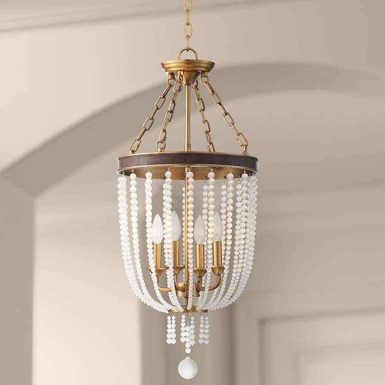 Image 1 Ava 14 inchW Warm Brass and Crystal 4-Light Foyer Pendant Light