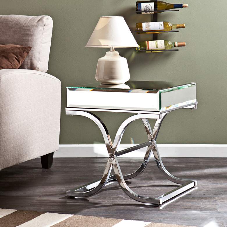 Image 1 Ava 20 1/2" Wide Mirrored and Chrome-Plated End Table