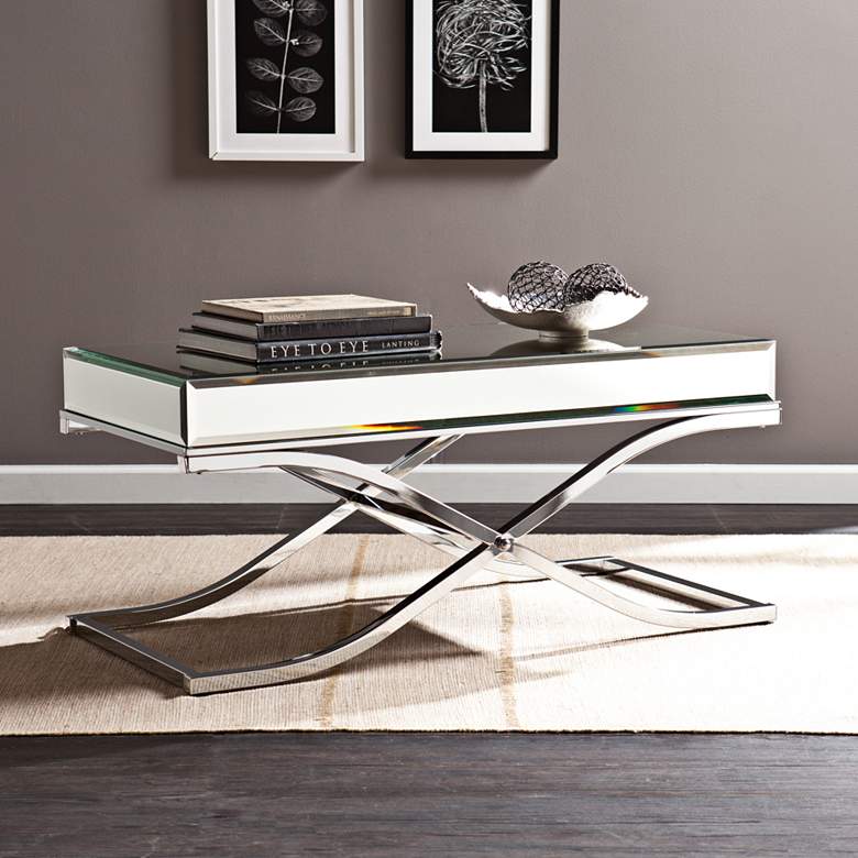 Image 1 Ava 42 1/4" Wide Mirrored and Chrome Modern Cocktail Table