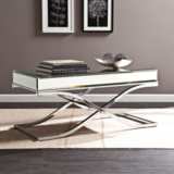Ava 42 1/4&quot; Wide Mirrored and Chrome Modern Cocktail Table