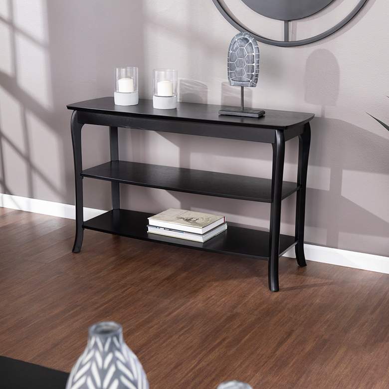 Image 1 Ava 47 1/2"W Black Wood 2-Shelf Rectangular Console Table