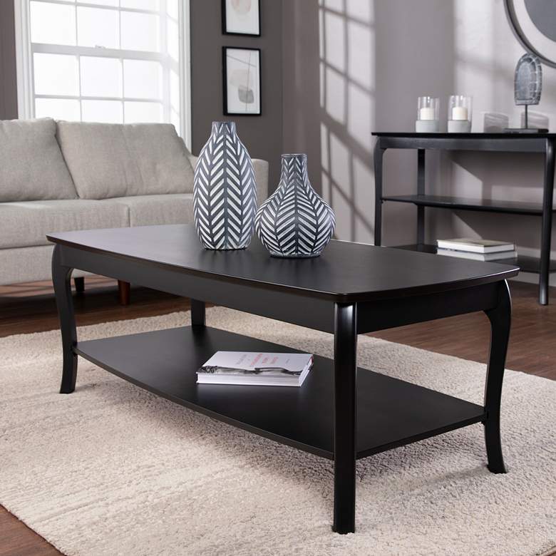Image 1 Ava 52 1/2"W Black Wood 1-Shelf Rectangular Cocktail Table