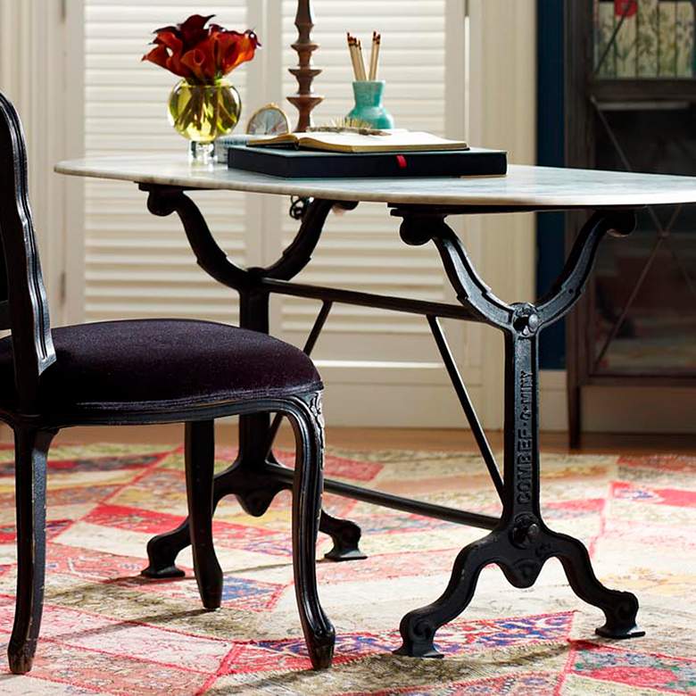 Image 1 Ava 59" Wide Marble and Black Metal Writing Table