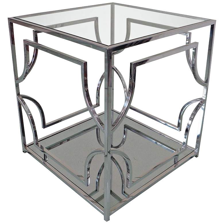 Image 1 Avalon 22 inch Wide Clear Glass Top Stainless Steel Square End Table