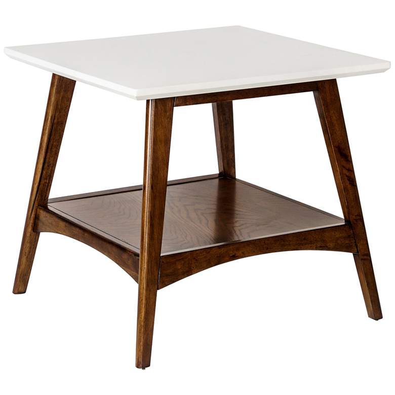 Image 2 Avalon 24" Wide White and Pecan 1-Shelf Wood End Table