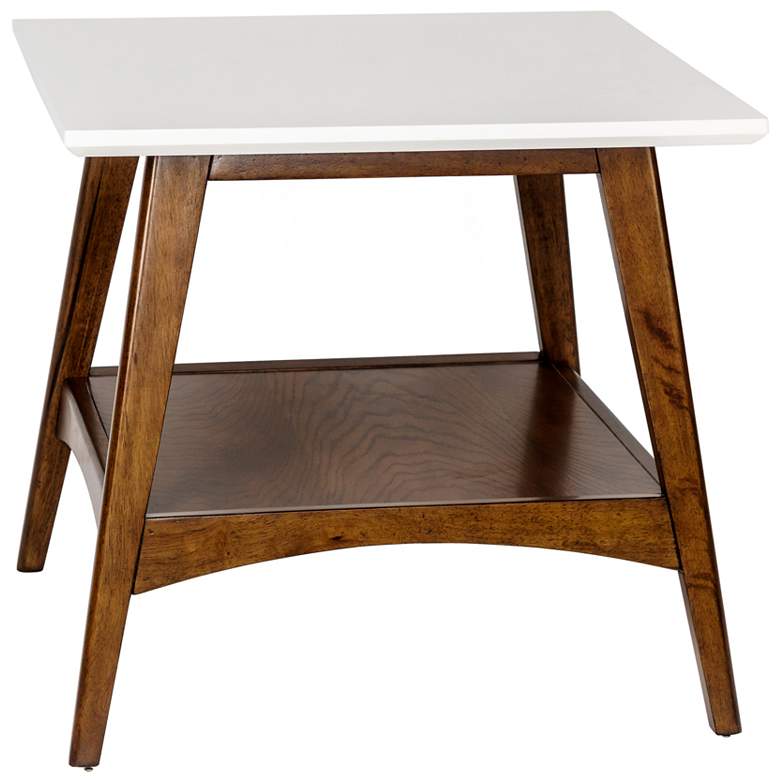 Image 4 Avalon 24" Wide White and Pecan 1-Shelf Wood End Table more views