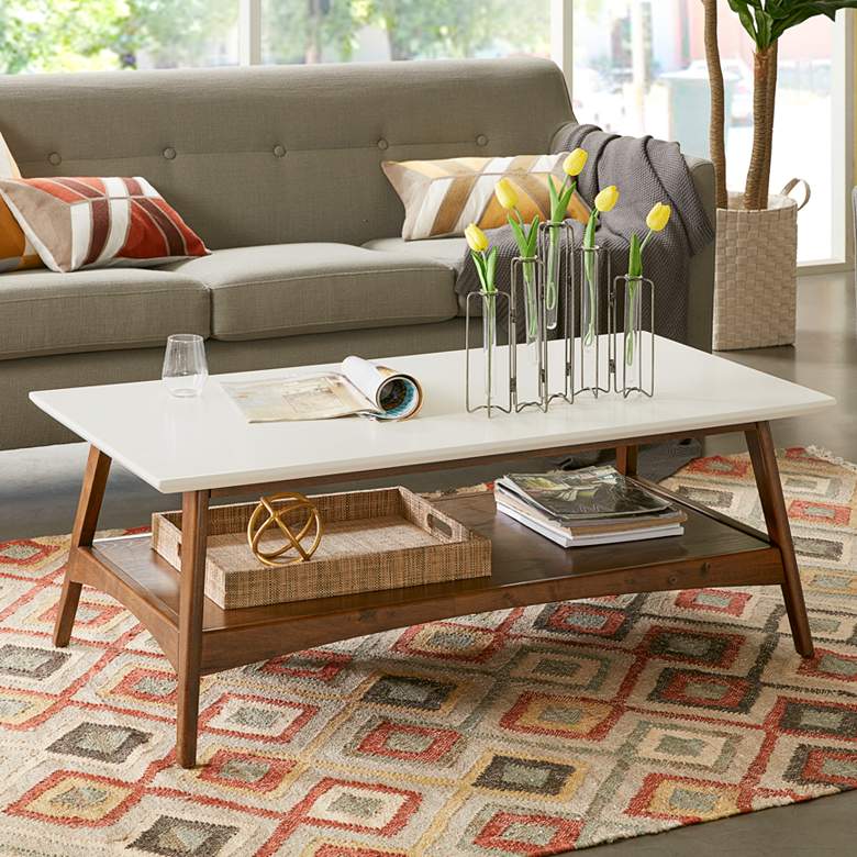 Image 1 Avalon 24 inchW Off-White Pecan Wood Rectangular Coffee Table