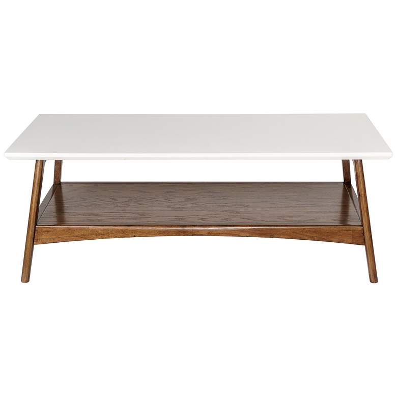 Image 5 Avalon 24 inchW Off-White Pecan Wood Rectangular Coffee Table more views