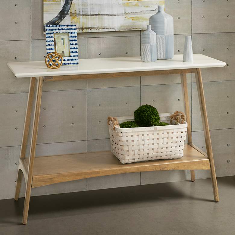 Image 1 Avalon 48" Wide Natural Wood Console Table with Shelf