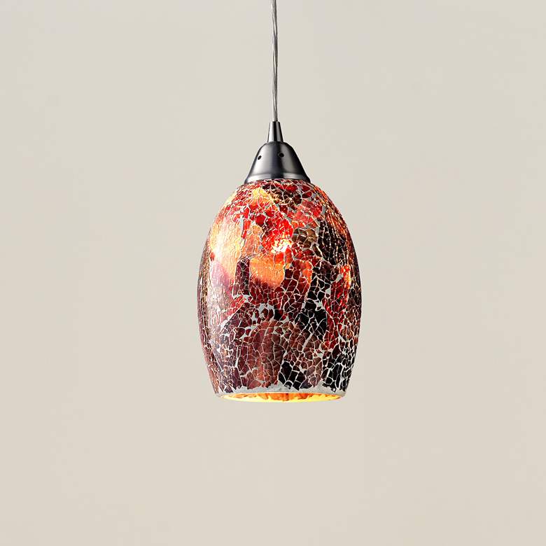 Image 1 Avalon Red Glass 5" Wide Satin Nickel Mini Pendant