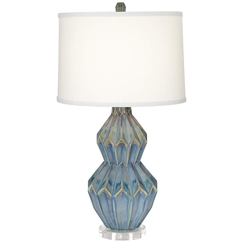 Image 1 Avalon Weathered Turquoise Ceramic Zig Zag Table Lamp