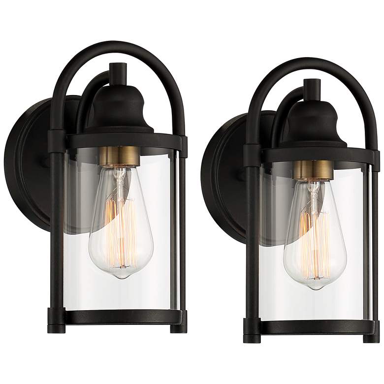 Image 1 Avani 10 1/4 inch High Black and Brass Outdoor Wall Light Set of 2