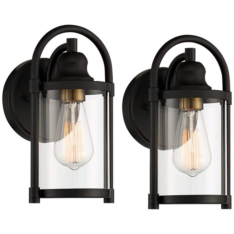 Image 2 Avani 10 1/4" High Black and Brass Outdoor Wall Light Set of 2