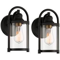 Avani 10 1/4&quot; High Black and Brass Outdoor Wall Light Set of 2
