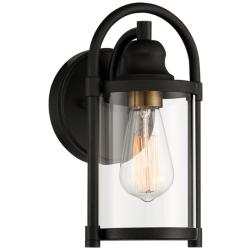 Avani 10 1/4&quot; High Black and Brass Outdoor Wall Light