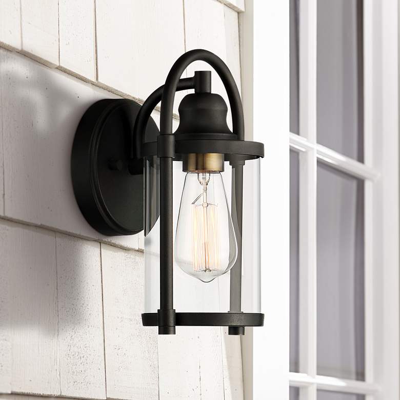 Image 1 Avani 10 1/4 inch High Black and Brass Outdoor Wall Light