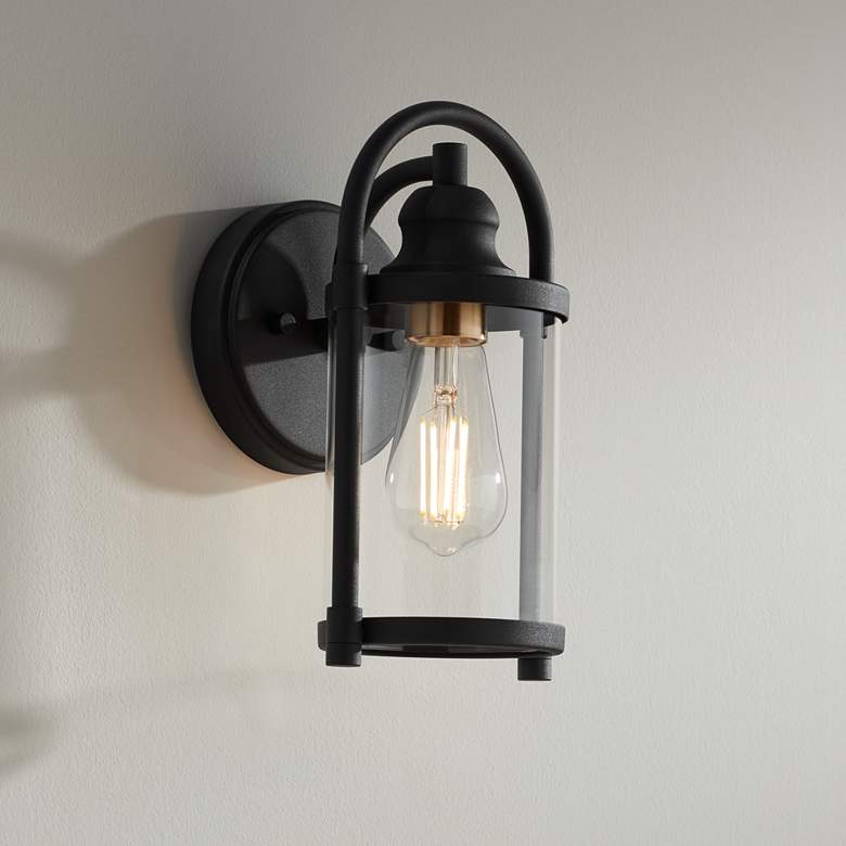 Image 1 Avani 10 1/4" High Black and Brass Wall Sconce