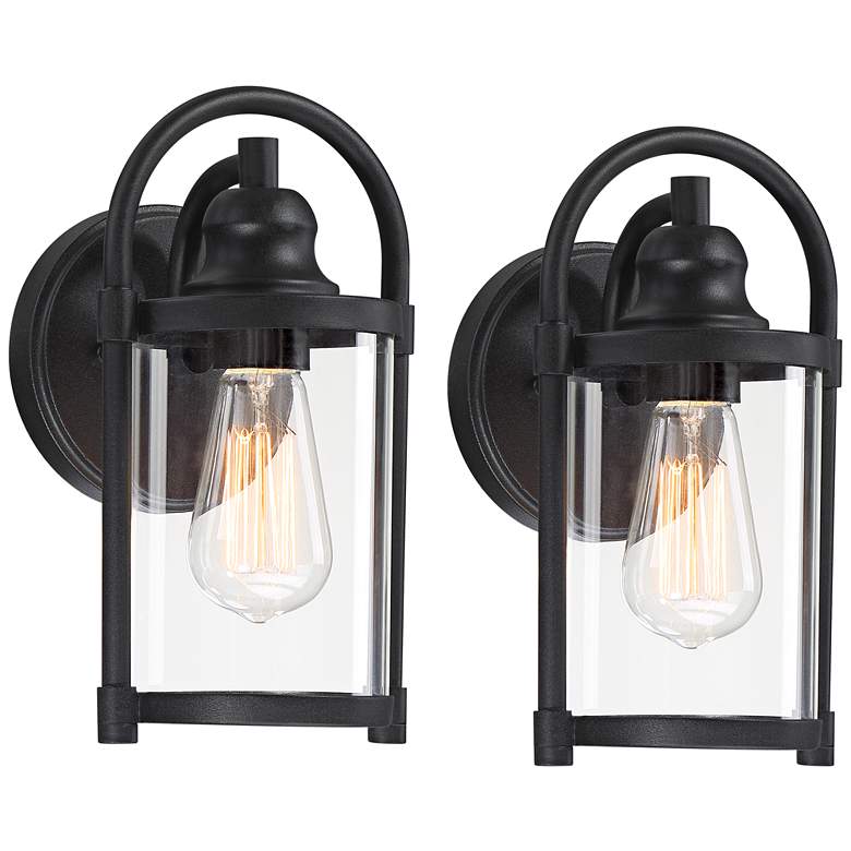 Image 1 Avani 10 1/4 inch High Black Finish Lantern Wall Sconces Set of 2